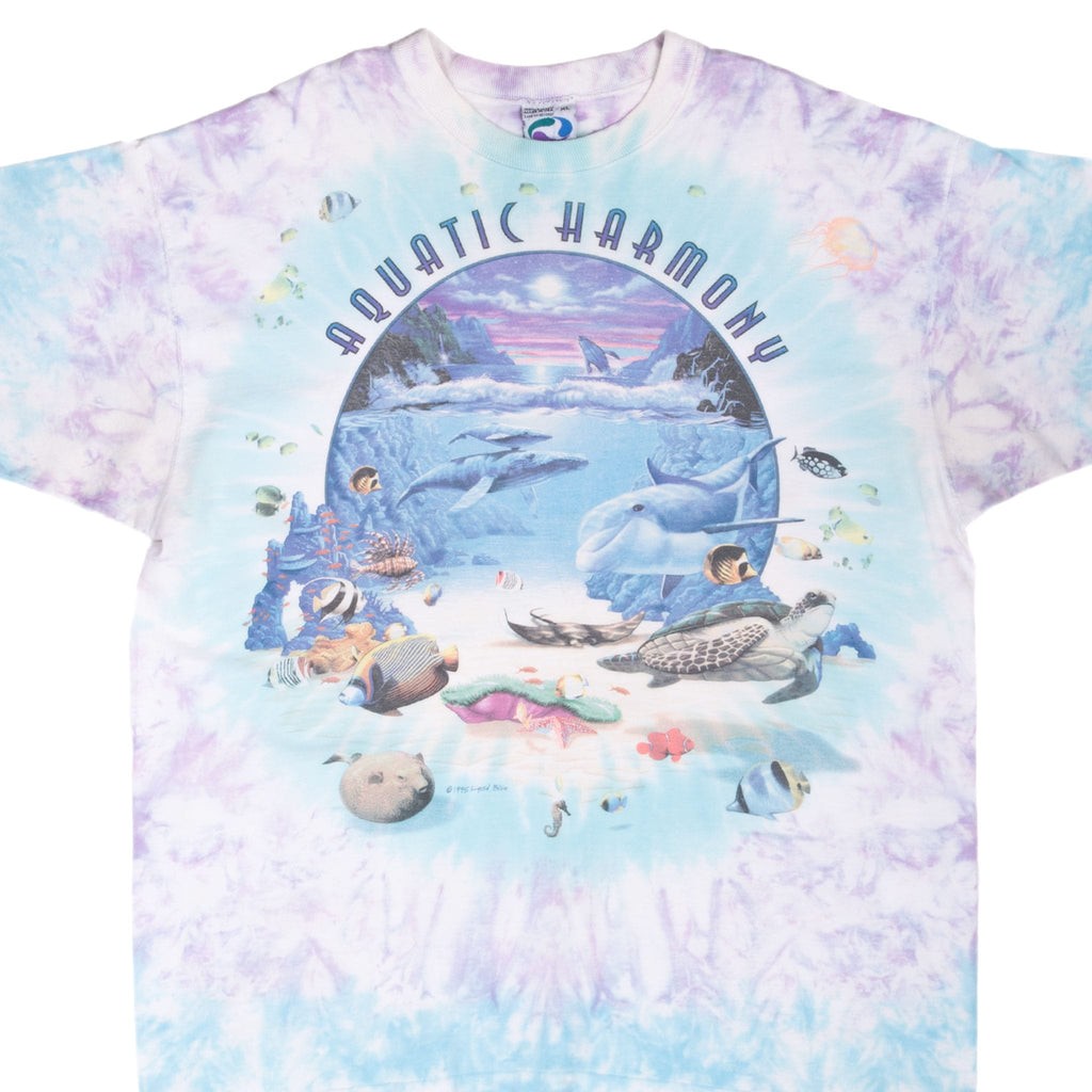 Vintage Tie Dye Ocean Aquatic Harmony Liquid Blue Tee Shirt 1995 Size Xl Made In Usa