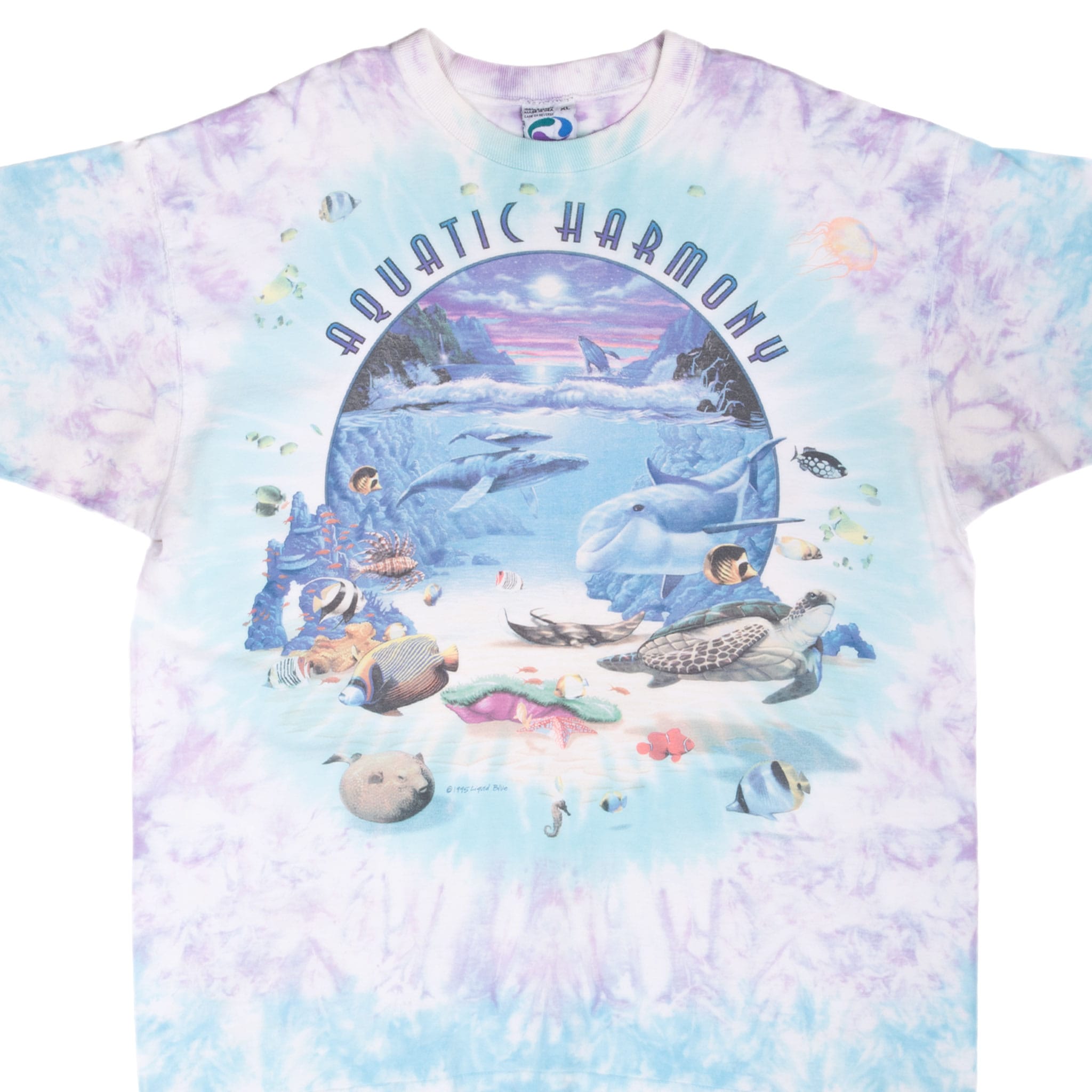 Vintage Tie Dye Ocean Aquatic Harmony Liquid Blue Tee Shirt 1995 Size Xl Made In Usa