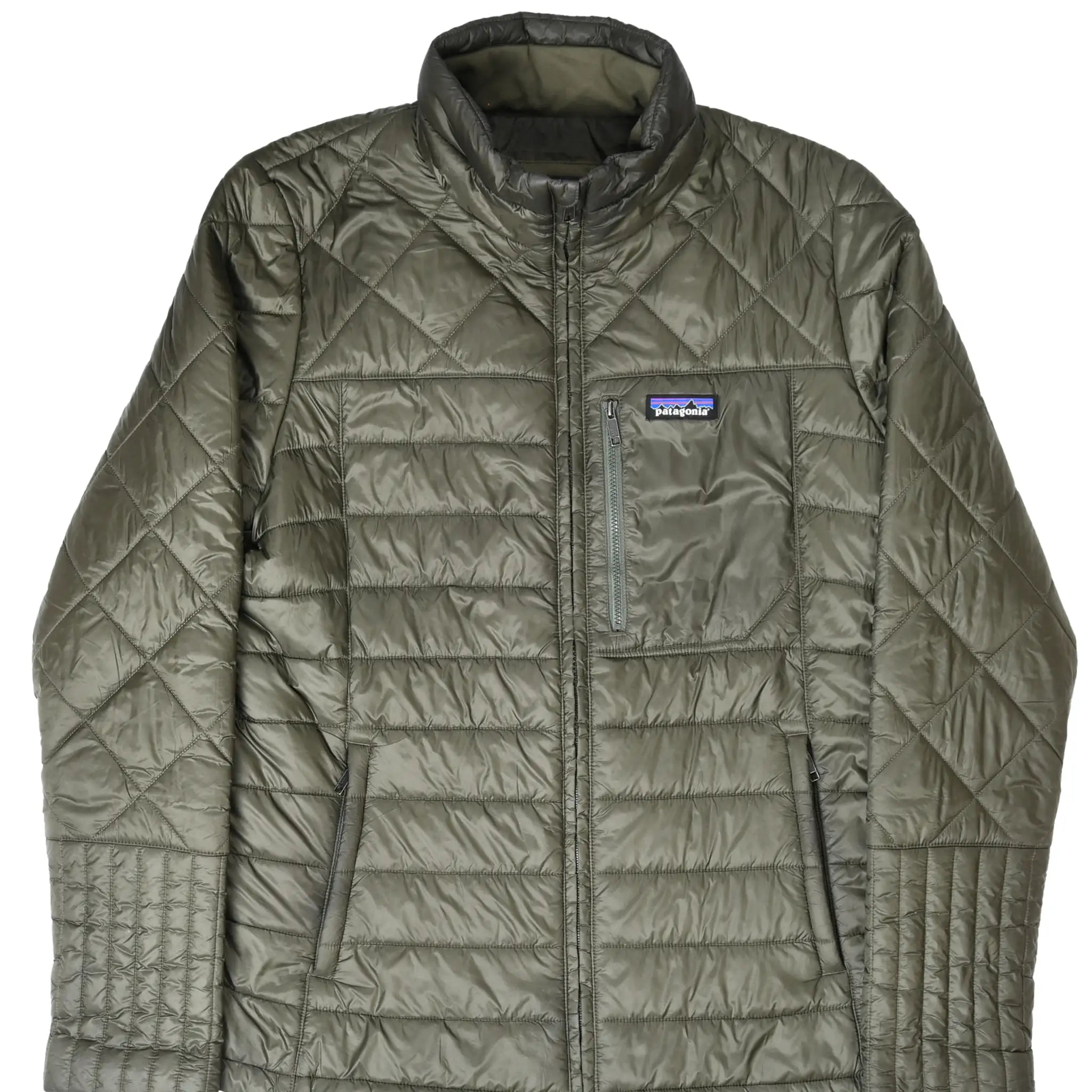 Front of women's Patagonia Radalie green quilted puffer jacket