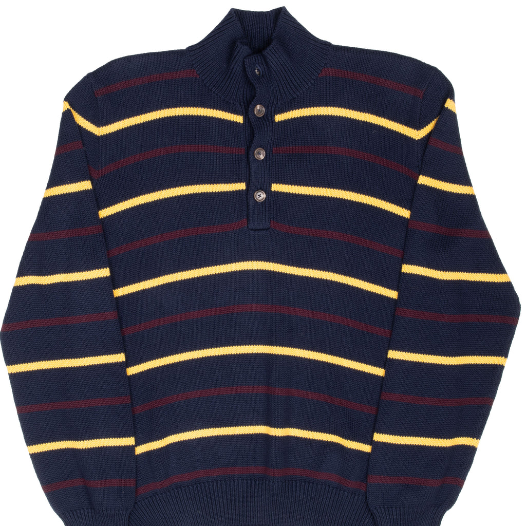 Vintage Polo Ralph Lauren Stripe Blue Knit Henley Sweater 1990S Size Large Deadstock