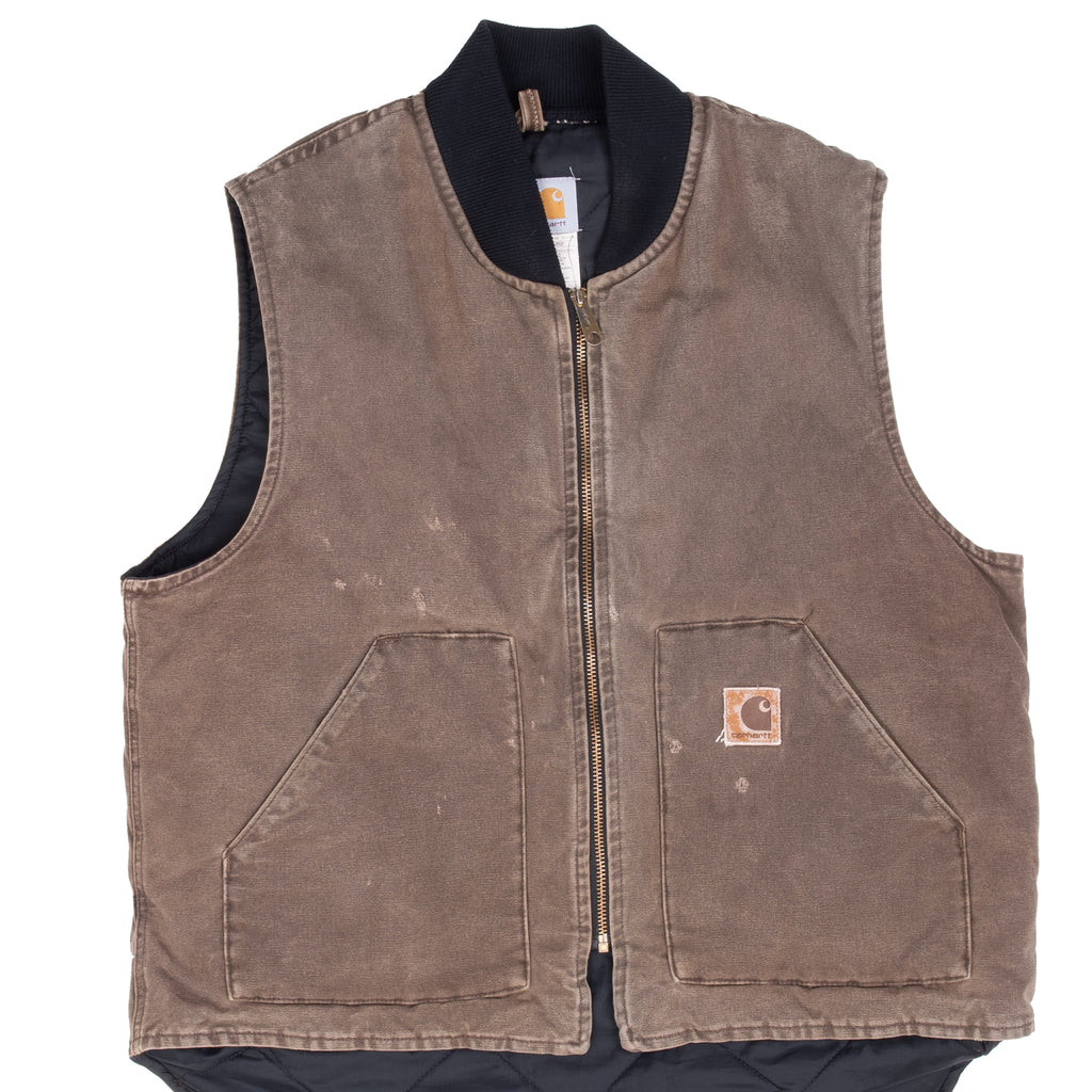 Vintage Carhartt Quilted Lined Brown Vest Jacket V02Cht 1999 Size XL Made In Usa