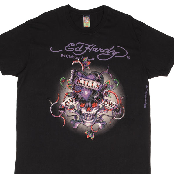 Vintage Ed Hardy By Christian Audigier Love Kills Slowly Skull Tee Shirt 2000S Size 2XL Made In USA
