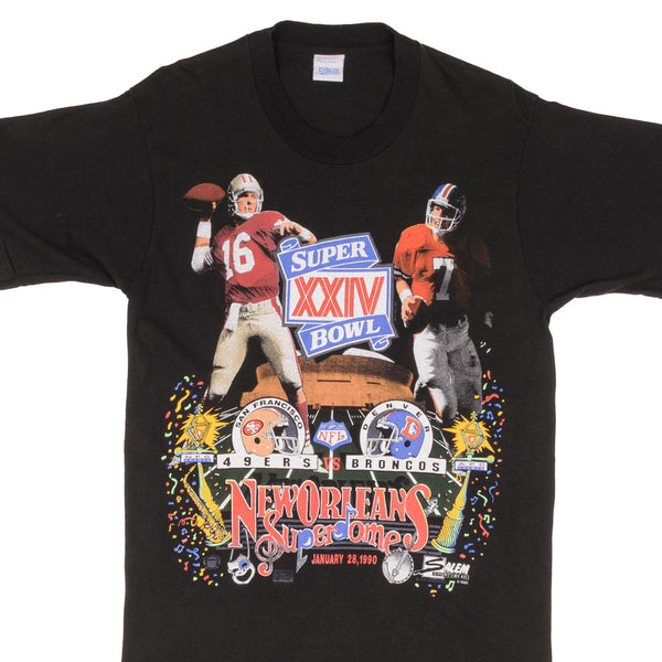 Vintage NFL San Francisco 49ers VS Denver Broncos Super Bowl XXIV 1990 Tee Shirt Size Medium Made In USA With Single Stitch Sleeves