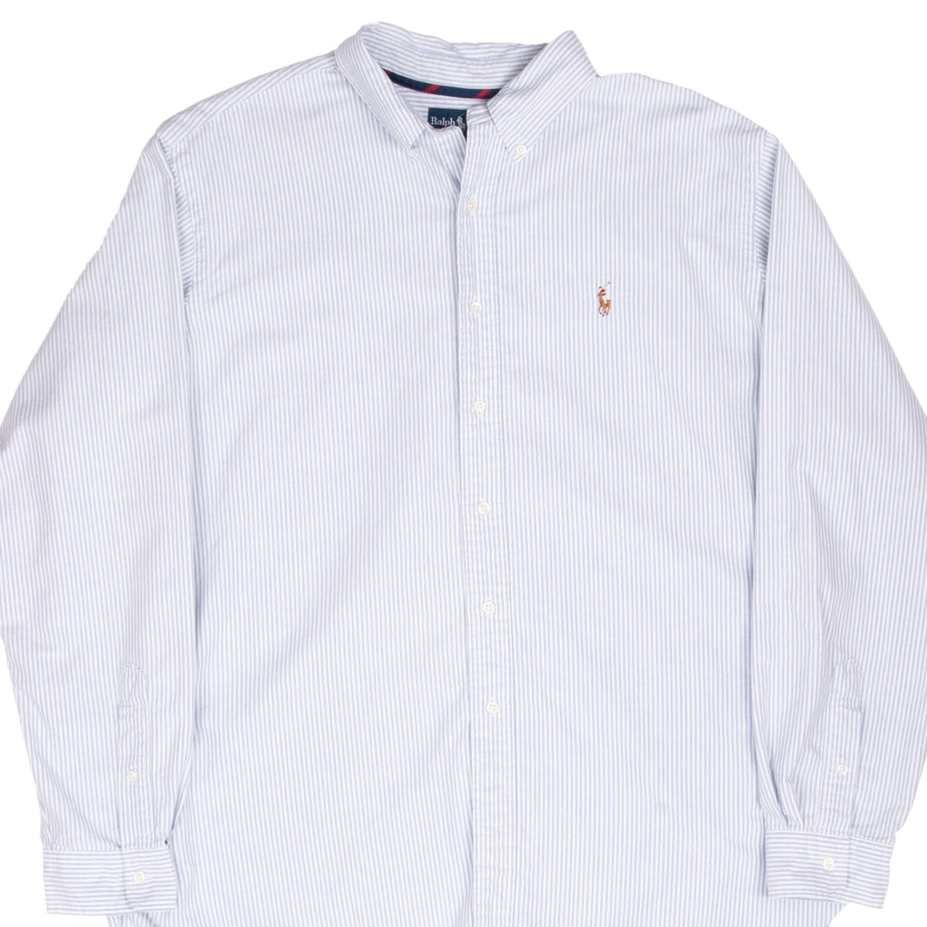 Vintage Ralph Lauren Blue White Striped Shirt 1990S Size 2XL