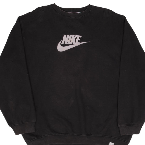 Vintage Nike Swoosh Spellout Black Crewneck Sweatshirt 2000S Size 2XL
