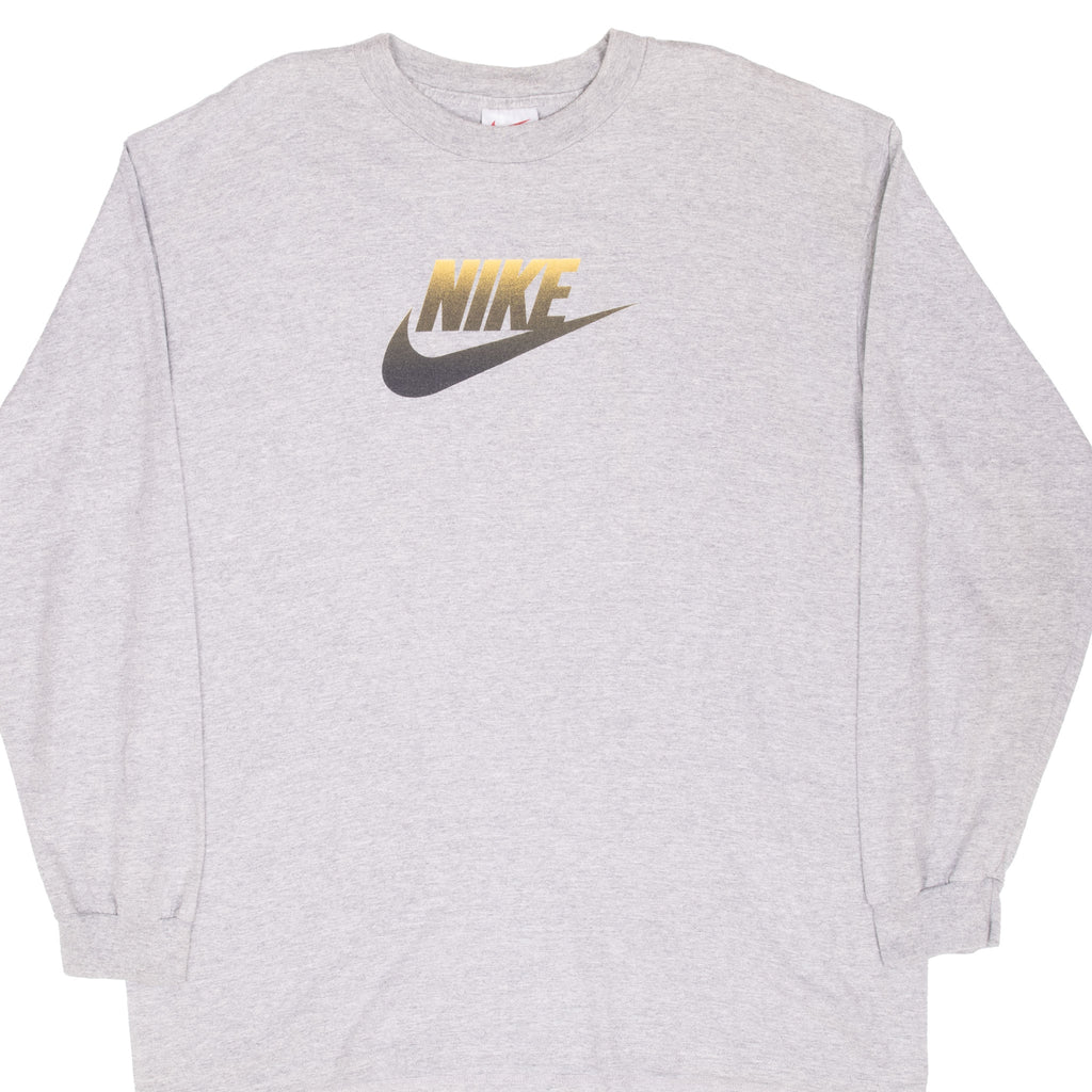 VINTAGE NIKE BIG SWOOSH LONG SLEEVE GREY TEE SHIRT 1990S SIZE LARGE