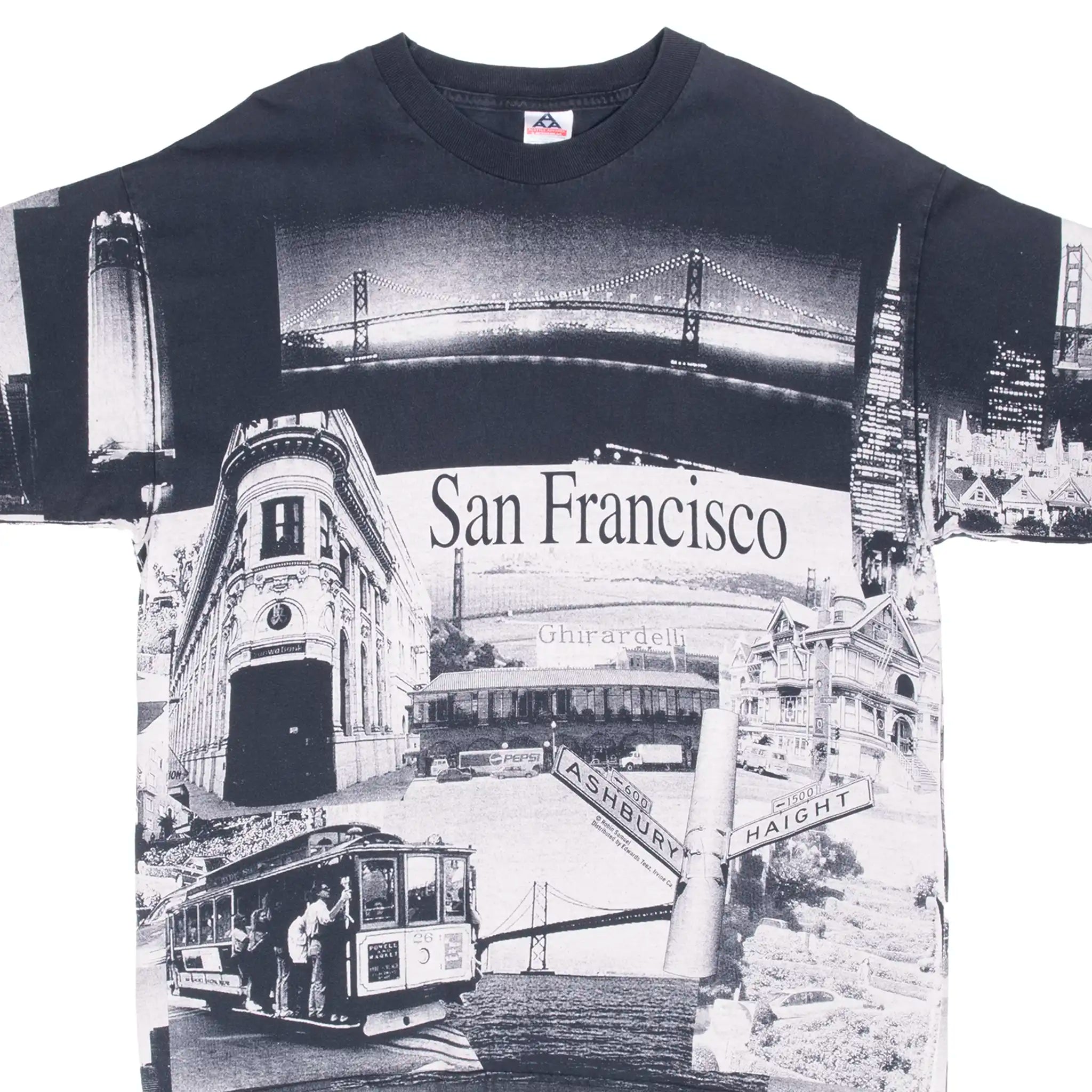 VINTAGE SAN FRANCISCO ALL OVER PRINT GRAPHIC TEE SHIRT 1990S SIZE XL