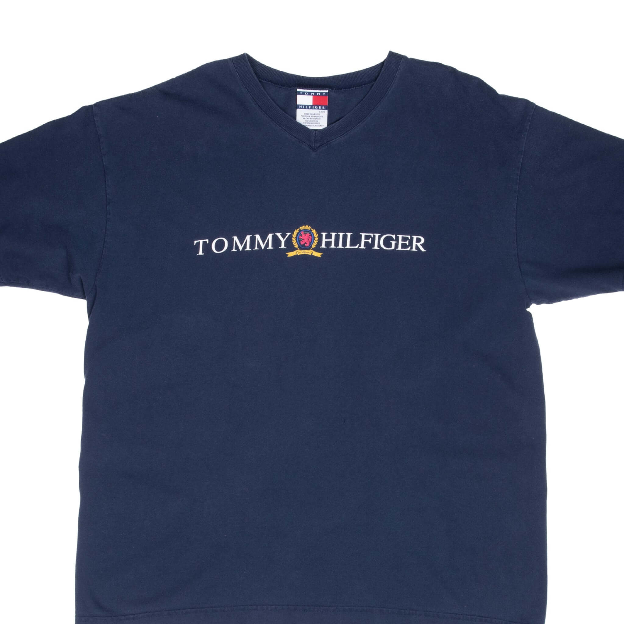 Vintage Tommy Hilfiger Blue V Neck Tee Shirt 1990S Size Large