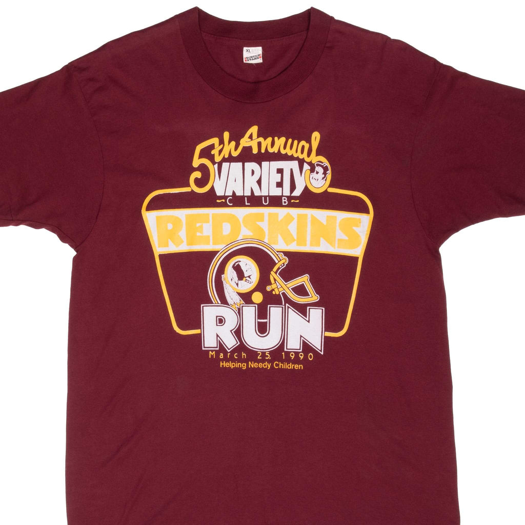 Vintage Nfl Washington Redskins Variety Club 5Th Annual Run 1990 Tee Shirt Medium Made In Usa With Single Stitch Sleeves