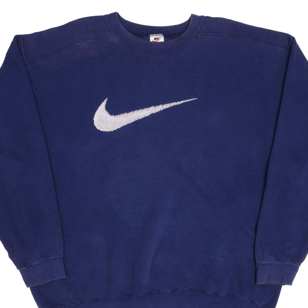 Vintage Nike Classic Swoosh Navy Blue Crewneck Sweatshirt 1990s Size XL Made In USA