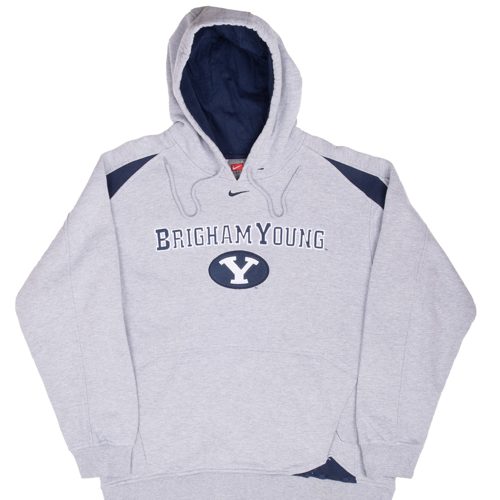 Vintage Nike Ncaa Byu Brigham Young Grey Hoodie Sweatshirt 2000S Size Small