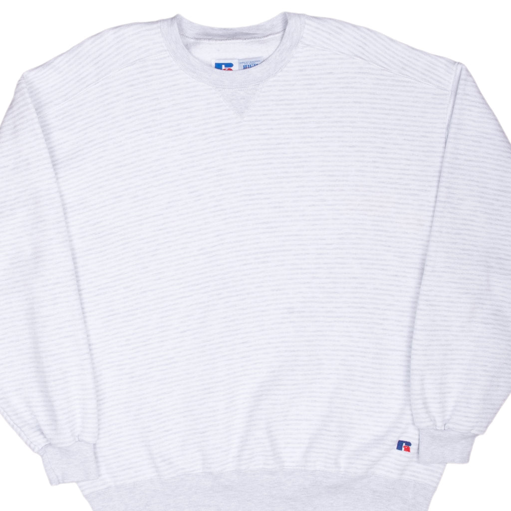 VINTAGE RUSSELL ATHLETIC GREY STRIPES HEAVYWEIGHT SWEATSHIRT 1990S 2XL MADE USA
