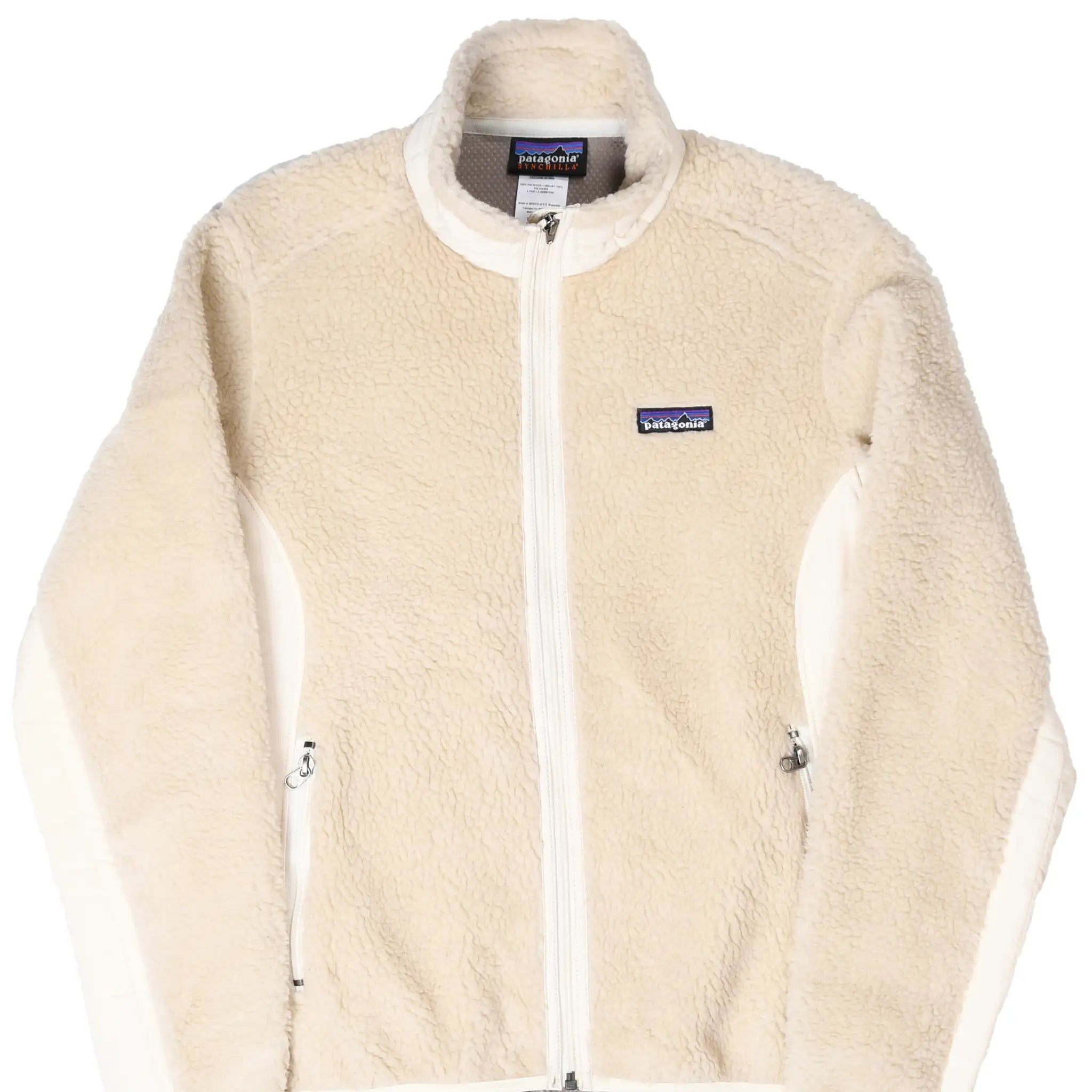 Front of beige Patagonia Retro-X women's fleece jacket with full zip and side pockets