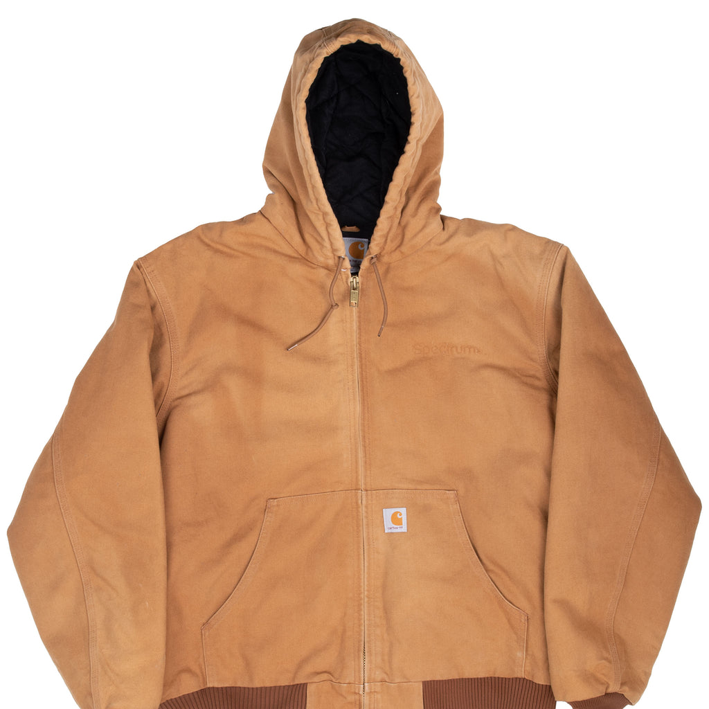Vintage Carhartt Sandstone Hooded Active Jacket J140Brn Size Xl Made In Usa