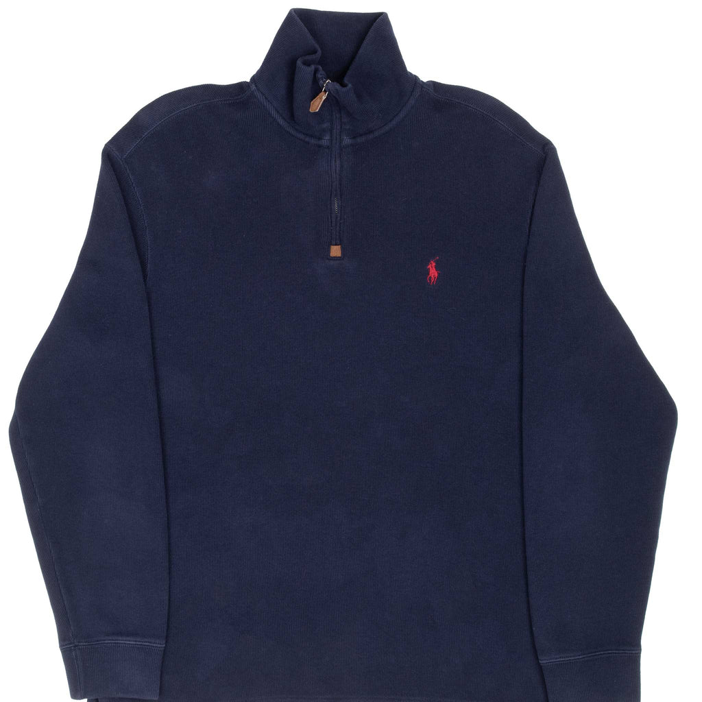 Vintage Polo Ralph Lauren Navy Blue Quarter 1/4 Zip Sweater 1990s Size Medium