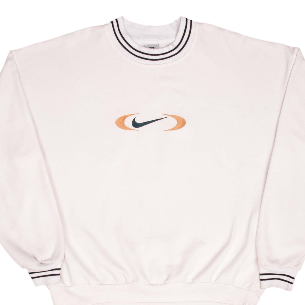 Vintage Nike Center Big Swoosh White Sweatshirt 1990S Size XL