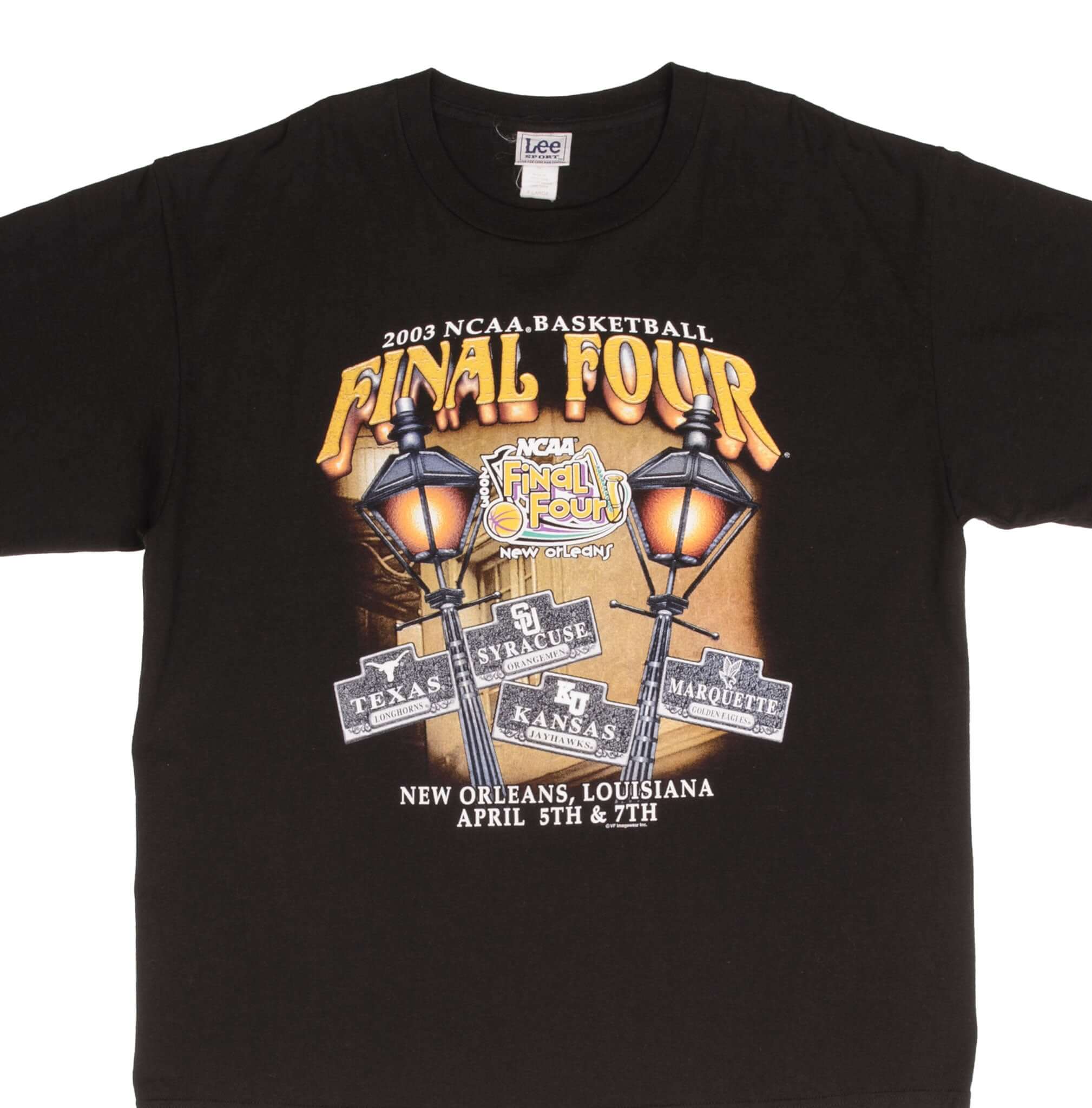 Vintage Ncaa Final Four Texas Longhorns, Syracuse Orangmen, Kansas Jayhawks, Maruqette Godlen Eagles Basketball New Orleans 2003 Tee Shirt Size Xl