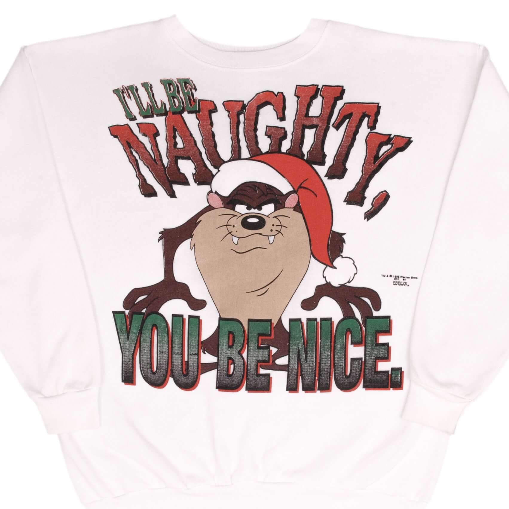 Vintage Looney Tunes Taz Santa Clause Xmas Sweatshirt 1995 Size XL Made In Usa