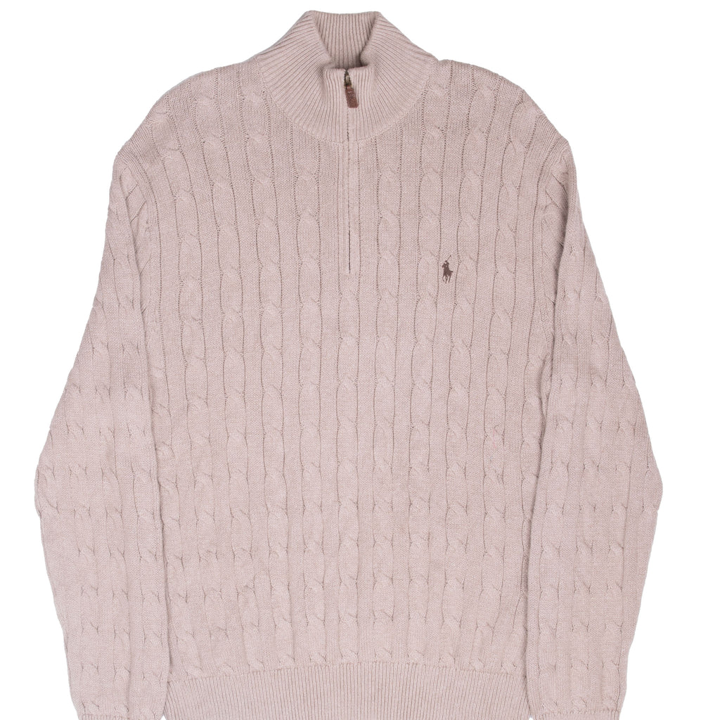 Vintage Polo Ralph Lauren Beige Knit Quarter 1/4 Zip Sweater Size XL