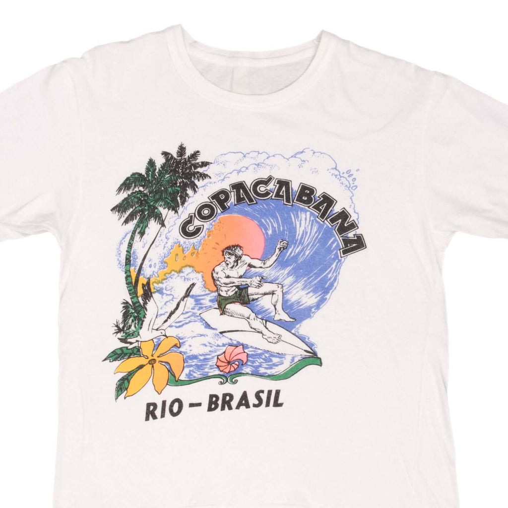 Vintage Surfing Copacabana Rio Brazil Surf Tee Shirt 1980S Size Medium With Single Stitch Sleeves