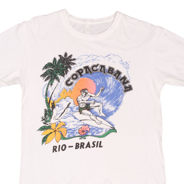 Vintage Surfing Copacabana Rio Brazil Surf Tee Shirt 1980S Size Medium With Single Stitch Sleeves