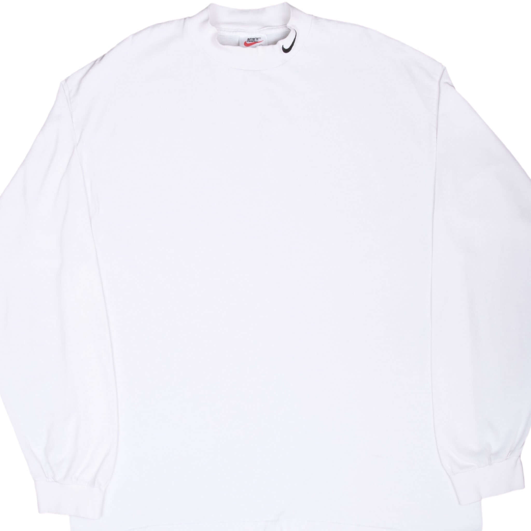 Vintage Nike Long Sleeve Turtle Neck White Tee Shirt 1990S Size XL Made In Usa