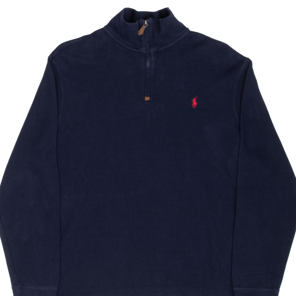 Vintage Polo Ralph Lauren Navy Blue Quarter 1/4 Zip Sweater 1990s Size Large
