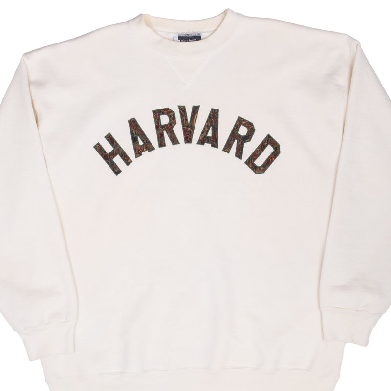 Vintage Harvard University Ivory Sweatshirt 1990S Size XL Made In Usa