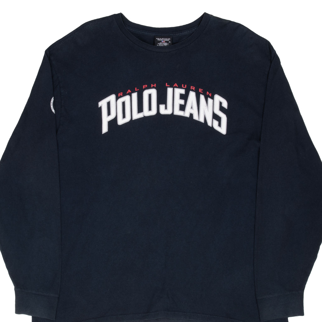 Vintage Ralph Lauren Polo Jeans Navy Blue Long Sleeve Tee Shirt 1990S Size XL Made In Usa