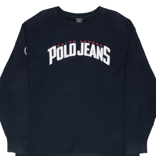 Vintage Ralph Lauren Polo Jeans Navy Blue Long Sleeve Tee Shirt 1990S Size XL Made In Usa