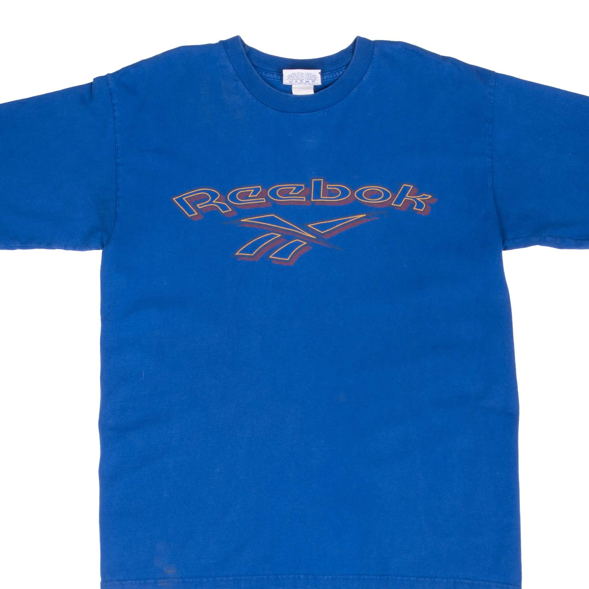 Vintage Reebok 1990S Blue Tee Shirt Size Large Made In USA With Single Stitch Sleeves