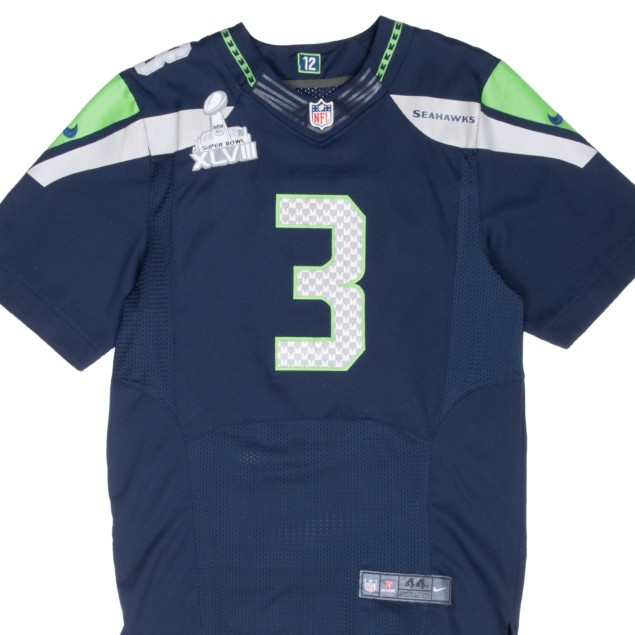 VINTAGE NFL SEATTLE SEAHAWKS WILSON #3 SUPER BOWL XLVIII NIKE JERSEY SIZE 44