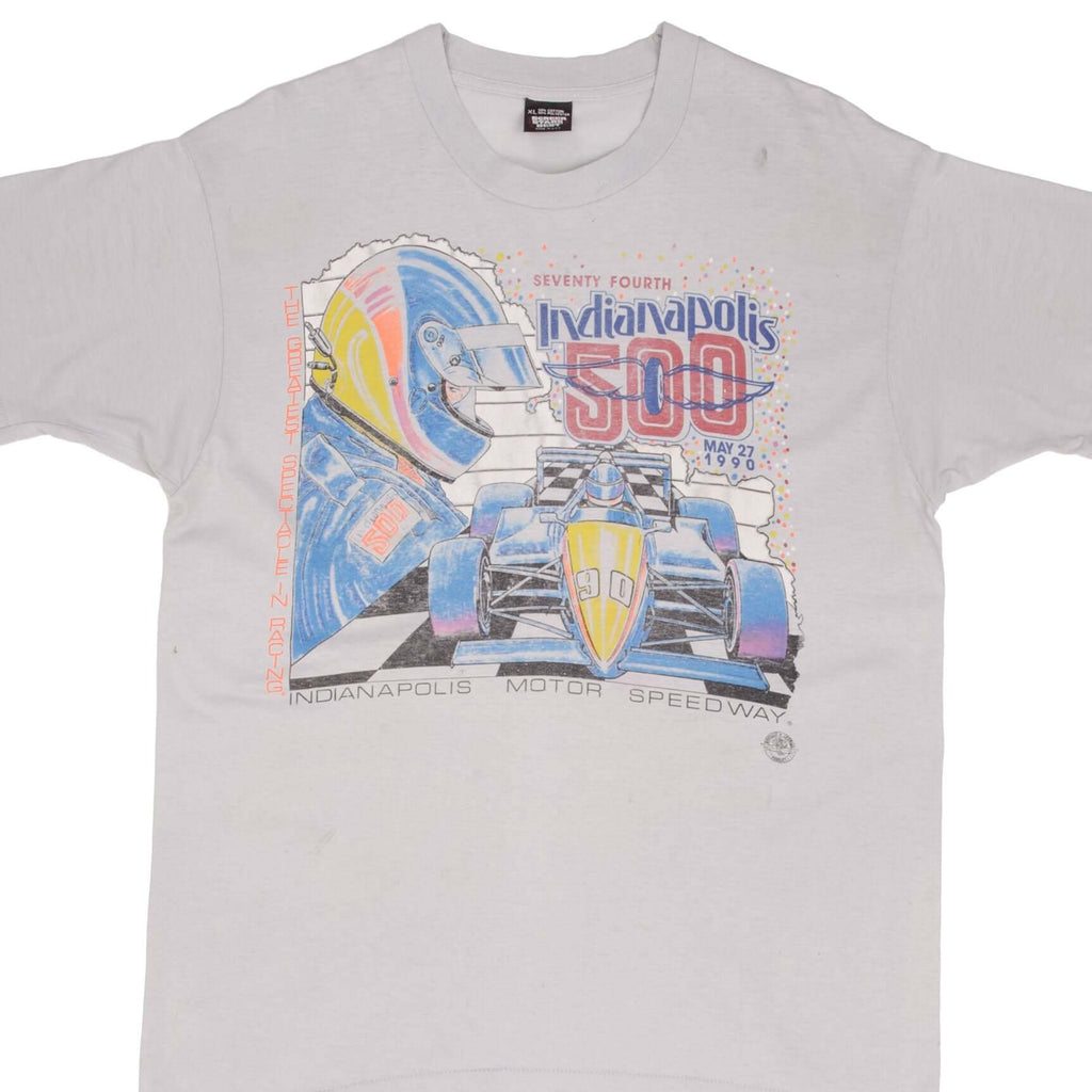 Vintage Indy Car Racing Indianapolis 500 1990 Tee Shirt Size Large Made In USA With Single Stitch Sleeves