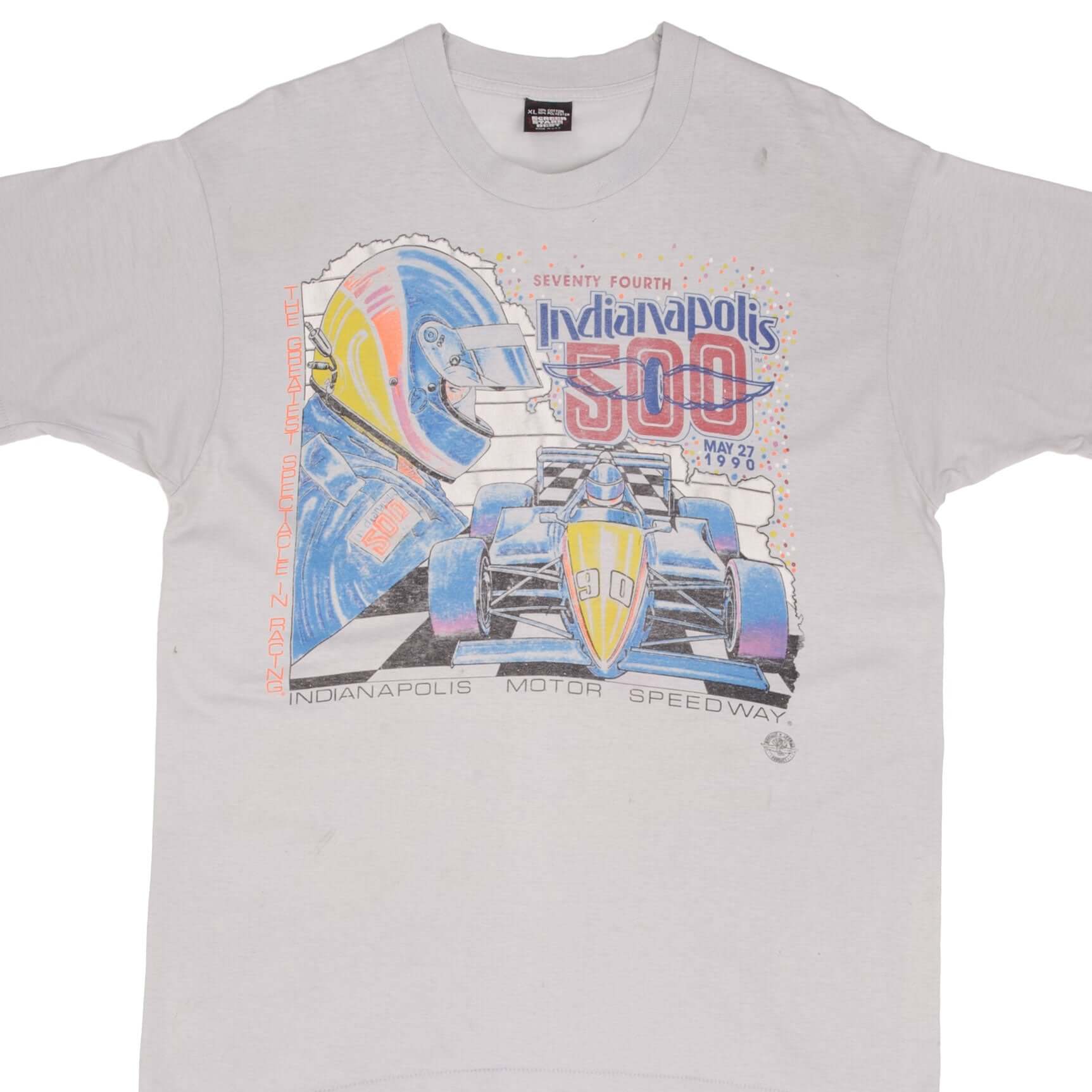 Vintage Indy Car Racing Indianapolis 500 1990 Tee Shirt Size Large Made In USA With Single Stitch Sleeves