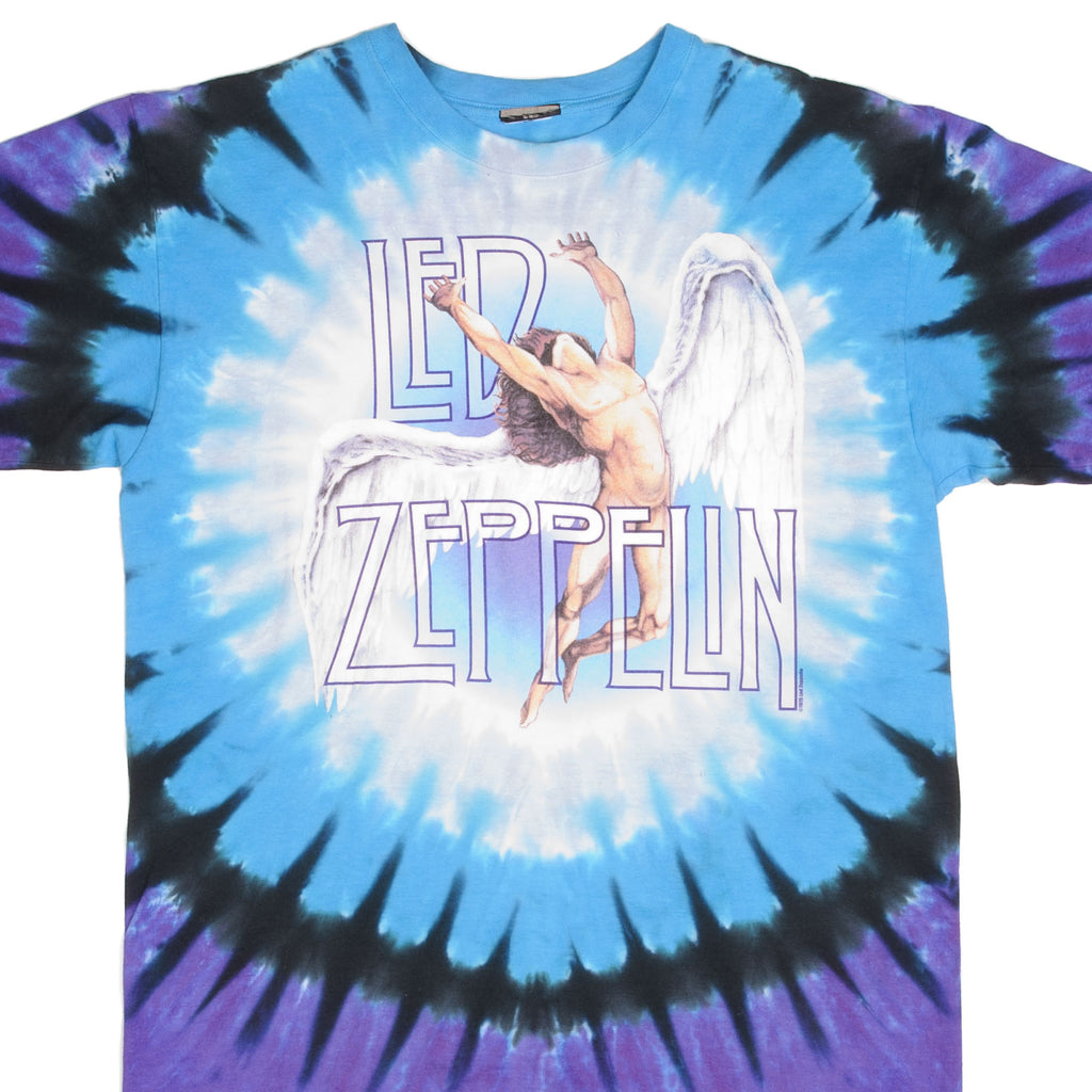 Vintage Tie Dye Led Zeppelin Liquid Blue Tee Shirt 1990S Size Large 