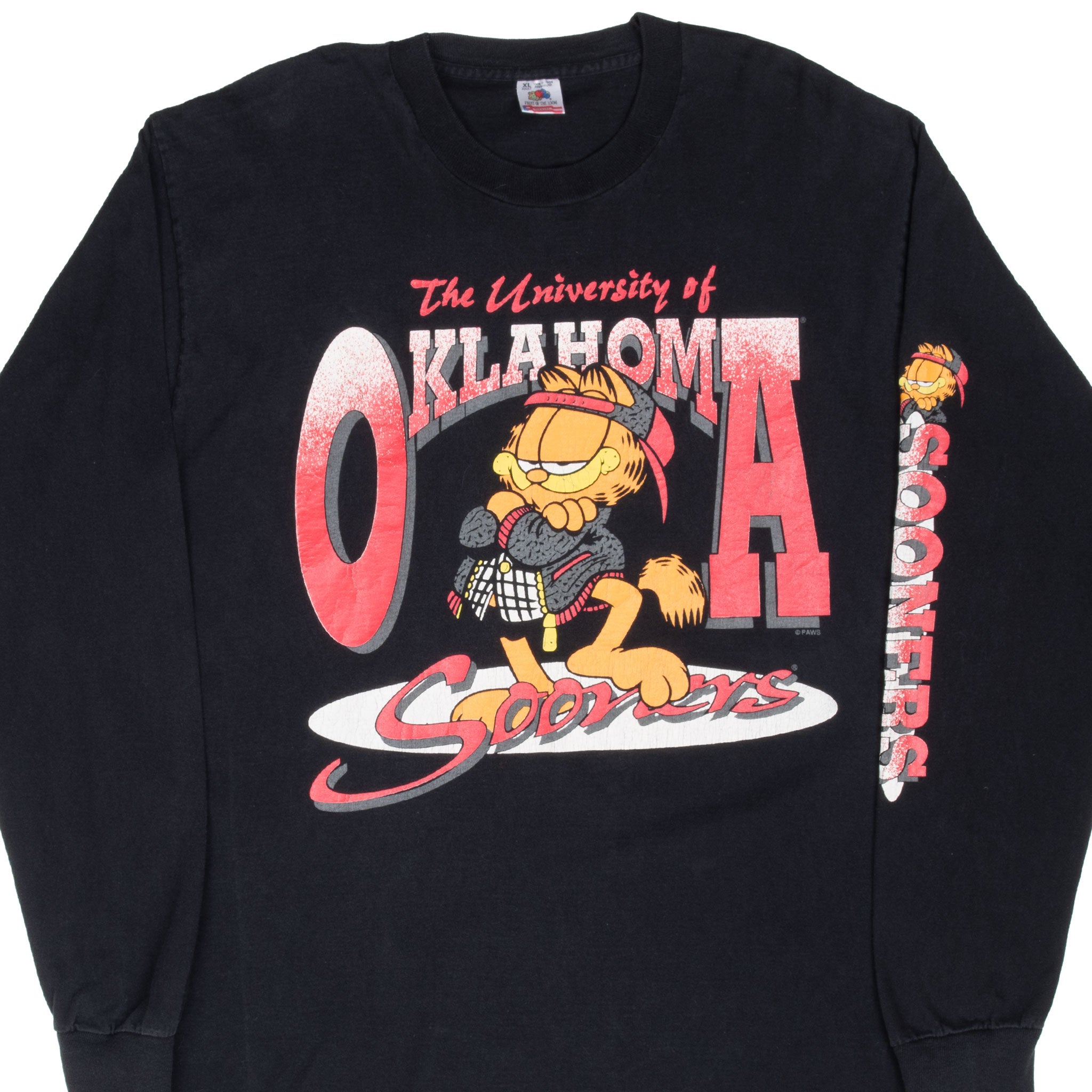 Vintage Ncaa Oklahoma University Sooners Garfield 1990S Long Sleeve Tee Shirt Size XL Made In Usa