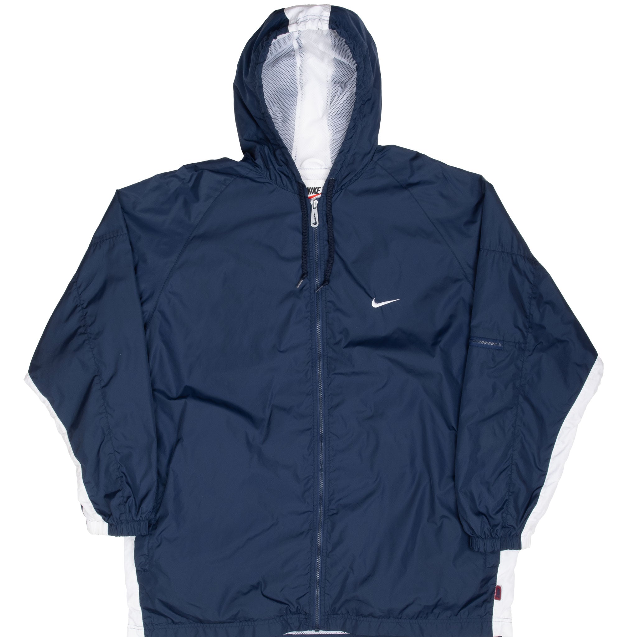 Vintage Nike Classic Swoosh Navy Blue Hooded Windbreaker Jacket 1990S Size XL