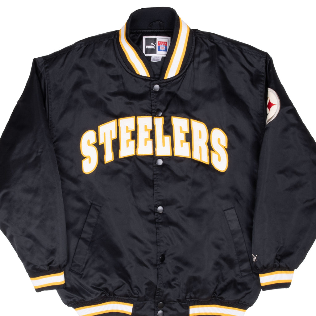 Vintage Nfl Pittsburg Steelers Puma Satin Bomber Jacket 1990S Size Medium