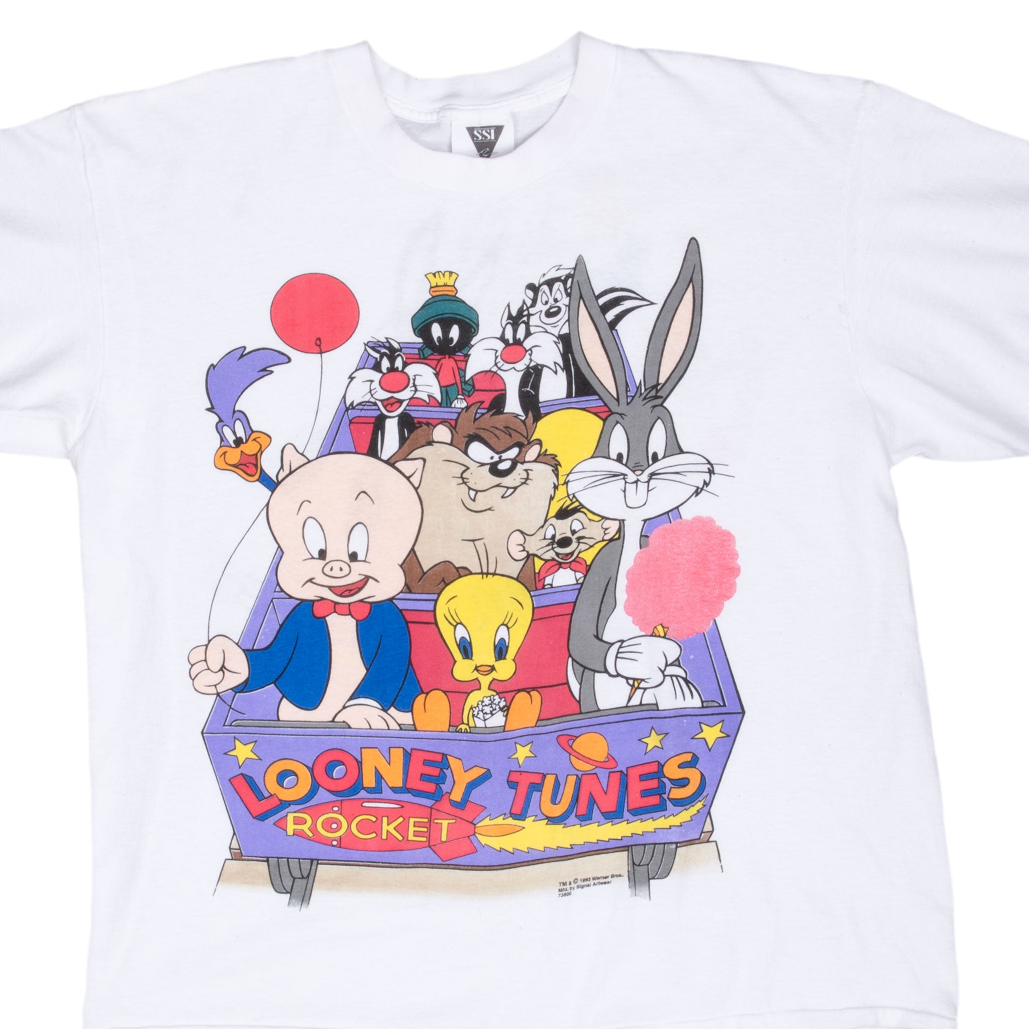 Vintage Looney Tunes Rocket Tee Shirt 1993 Size XL Made In Usa With Single Stitch Sleeves