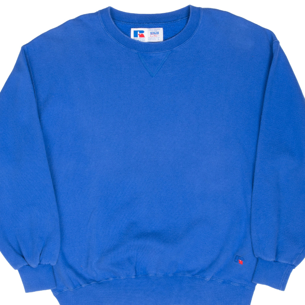 Vintage Russell Athletic Blue Blank Heavyweight Sweatshirt 1990S Size Large Made In Usa