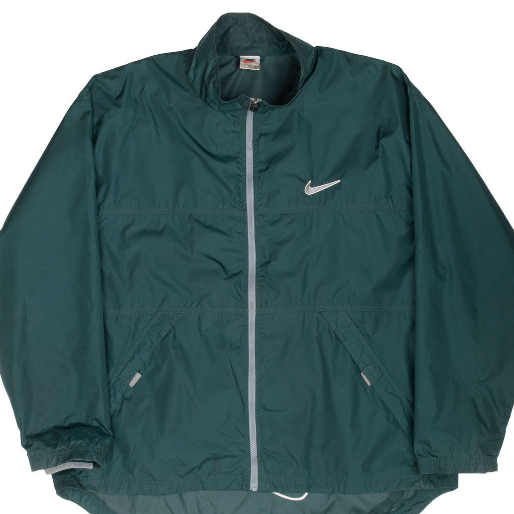Vintage Nike Classic Swoosh Green Windbreaker Pullover Jacket 1990S Size XL