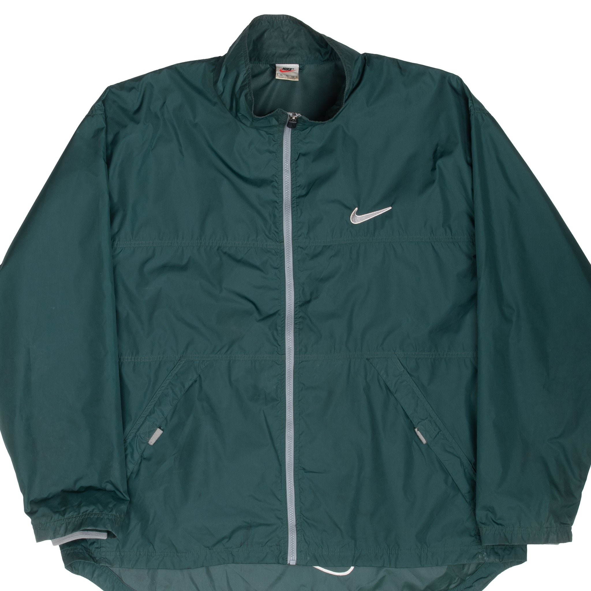 Vintage Nike Classic Swoosh Green Windbreaker Pullover Jacket 1990S Size XL
