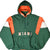 Front of green Starter Miami Hurricanes pullover jacket with orange and white sleeve panels