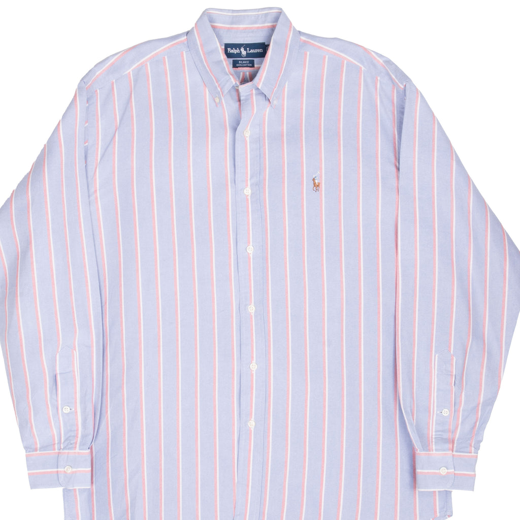 Vintage Ralph Lauren Blue And Red Striped Shirt 1990S Size Medium