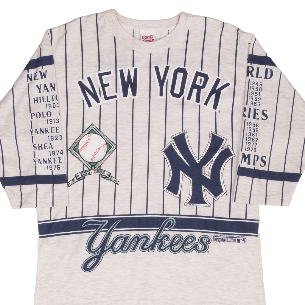 Vintage Mlb New York Yankees All Over Print Tee Shirt 1980S Size Large Made In Usa With Single Stitch Sleeves