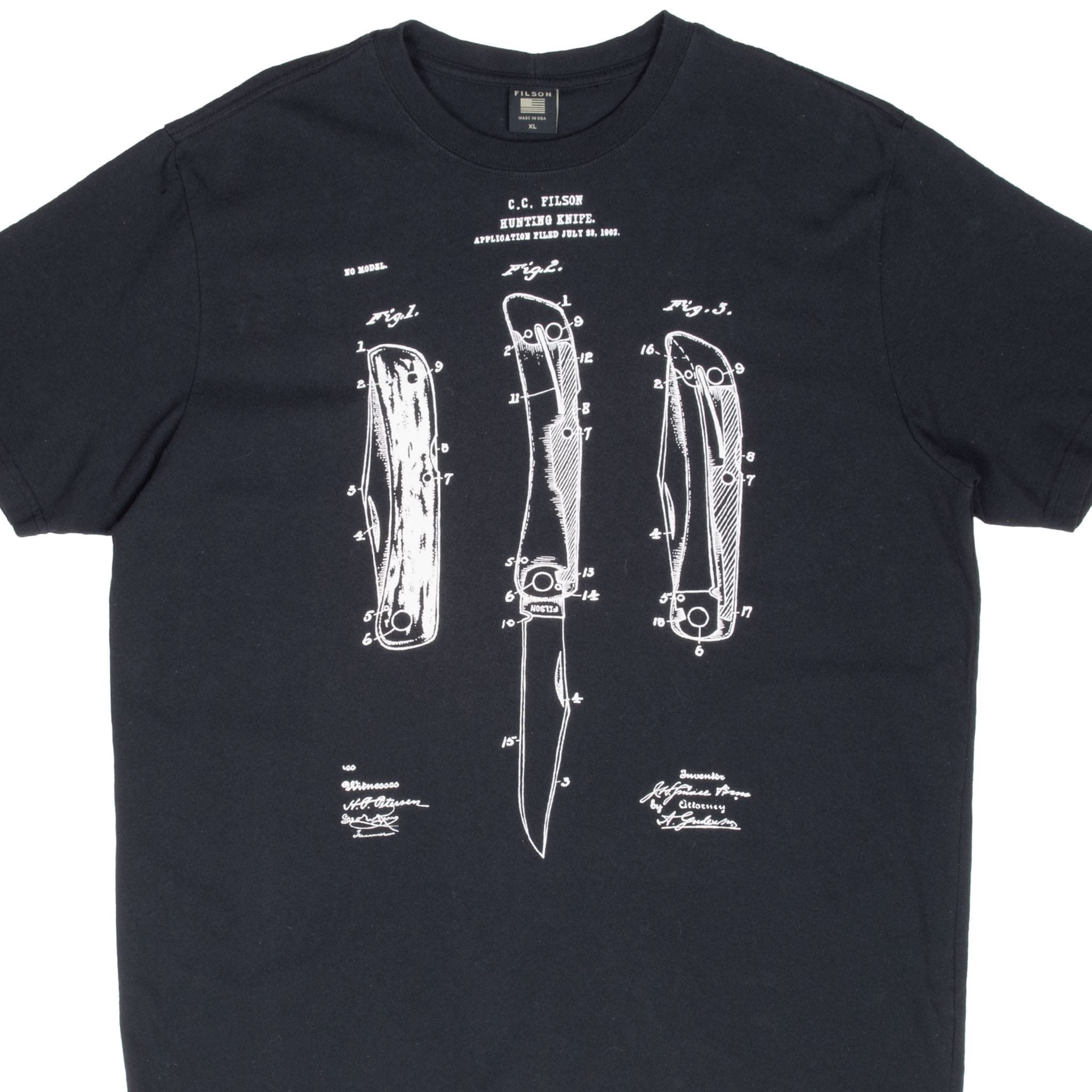 VINTAGE CC FILSON KNIFE BLACK TEE SHIRT SIZE XL MADE IN USA