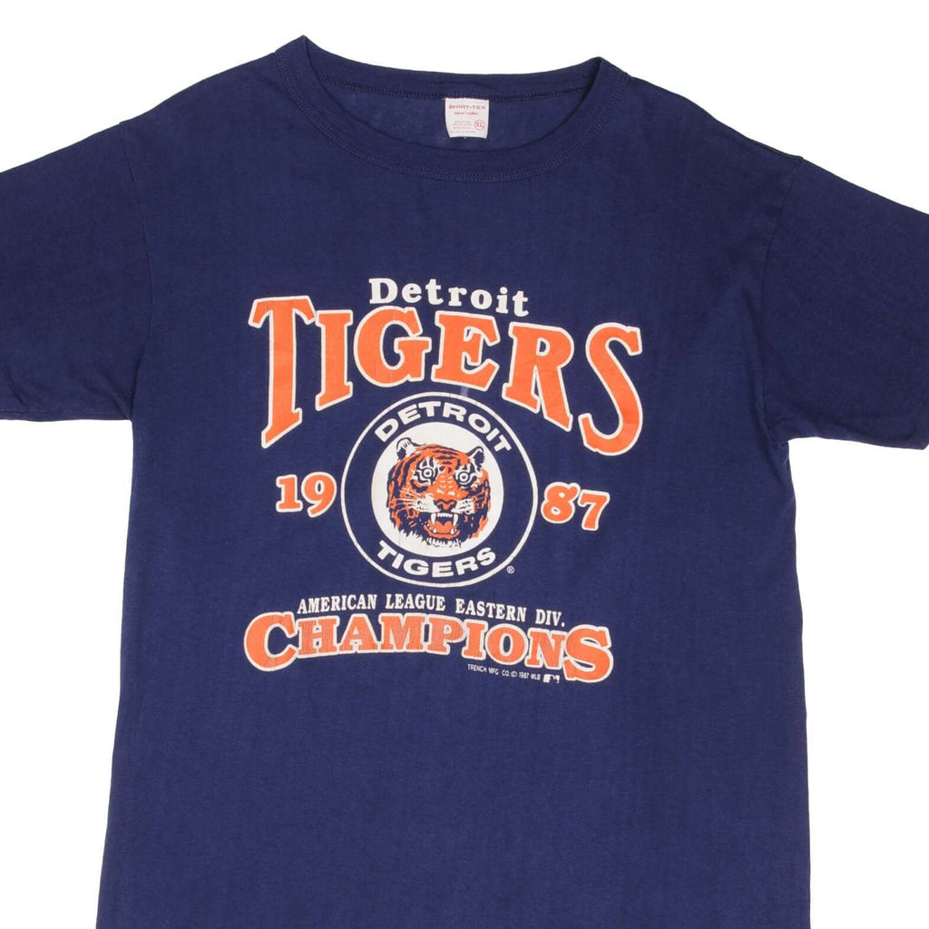 Vintage MLB Detroit Tigers Champions 1987 Tee Shirt Size Large Made In USA With Single Stitch Sleeves