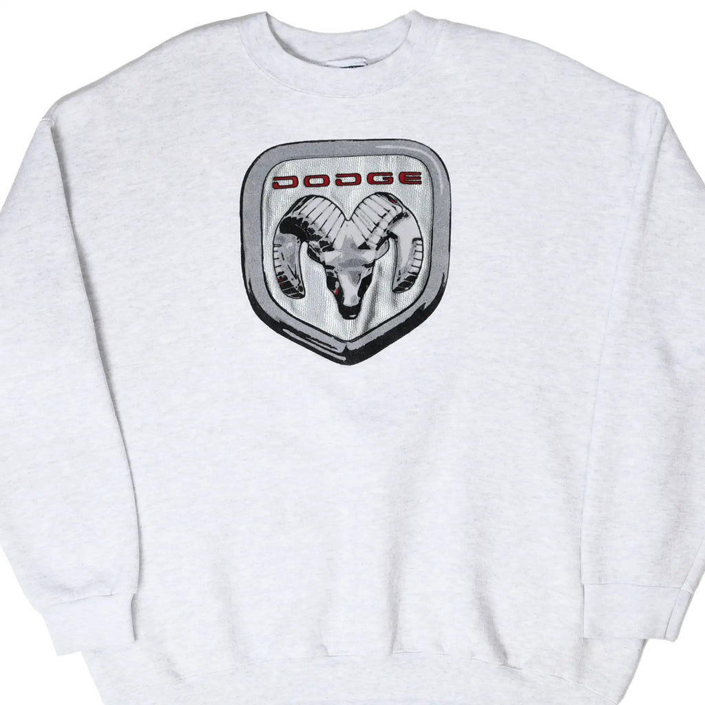 Front of light gray Dodge sweatshirt with ram logo patch