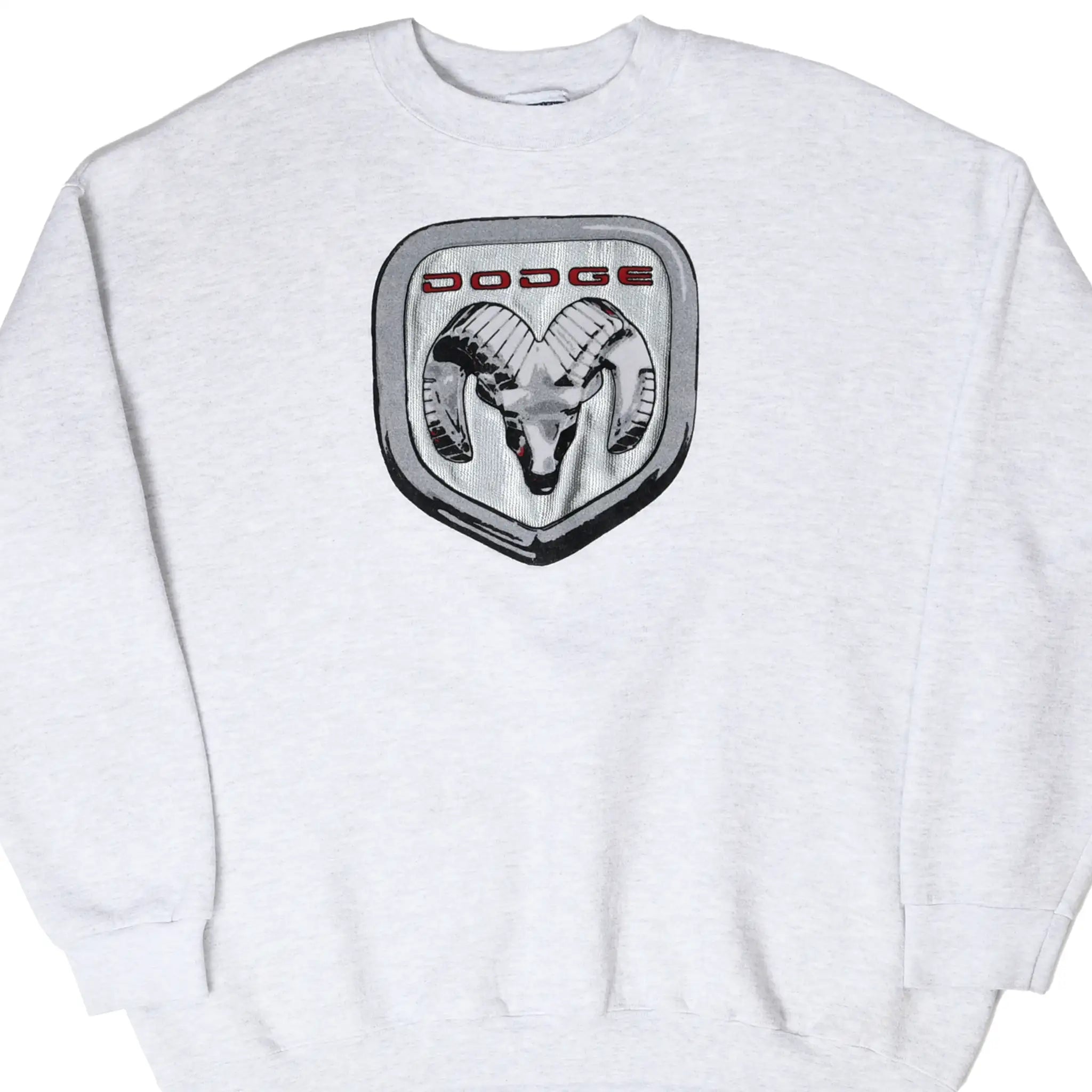 Front of light gray Dodge sweatshirt with ram logo patch