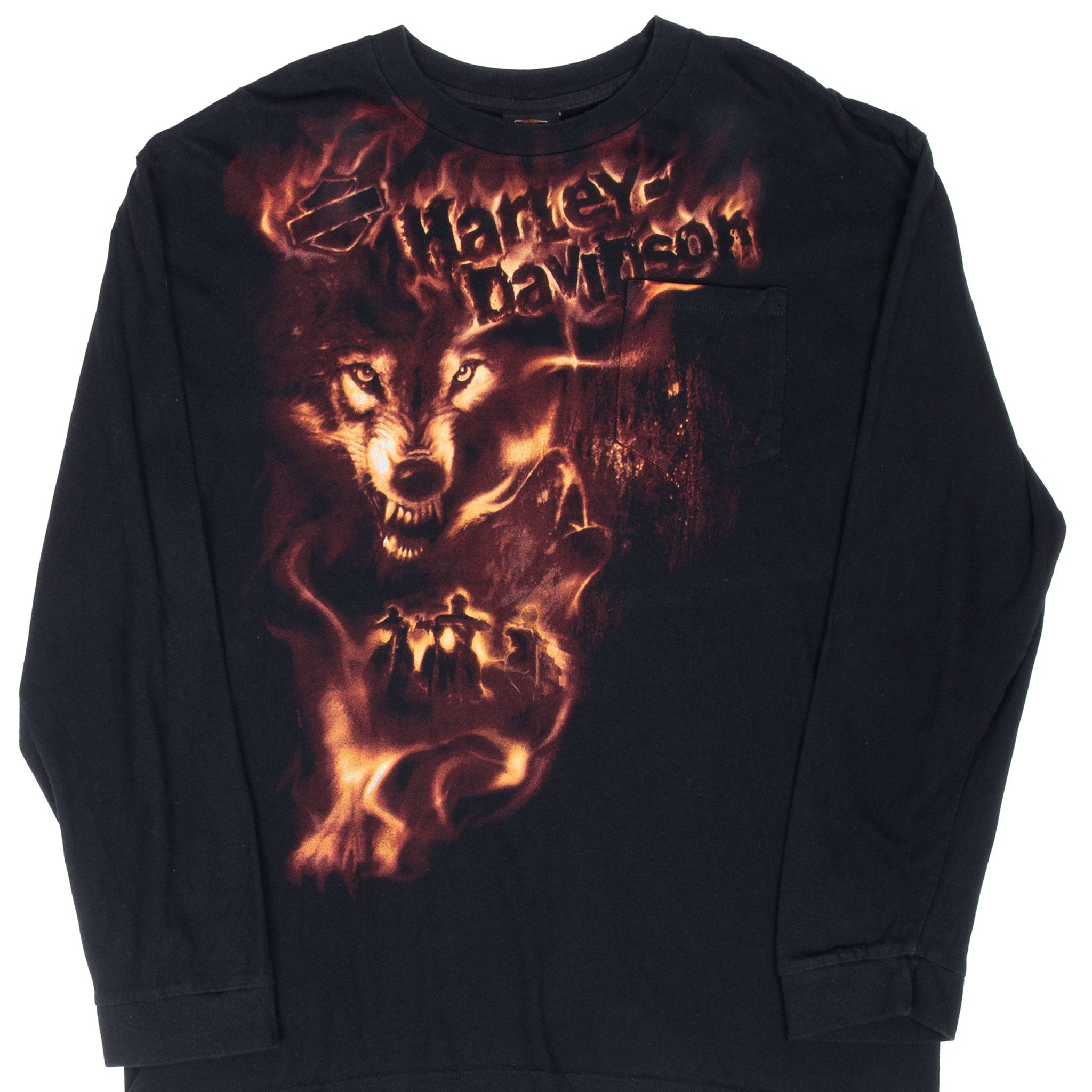 Vintage Harley Davidson Mandan North Dakota Wolf Long Sleeve Tee Shirt 2009 Size XL